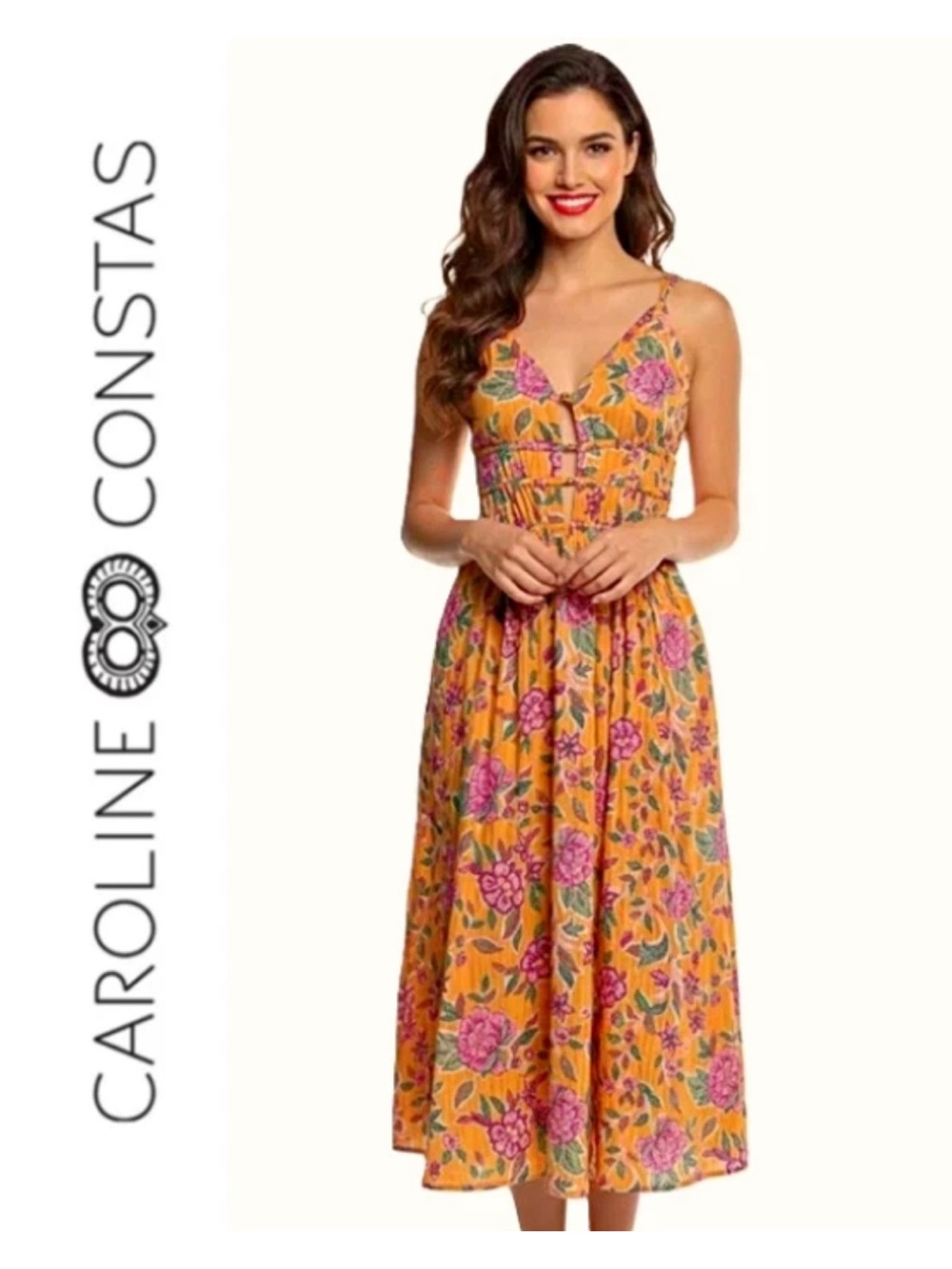 Caroline Constas Smocked Cotton-Blend Front-Beaded-Keyhole